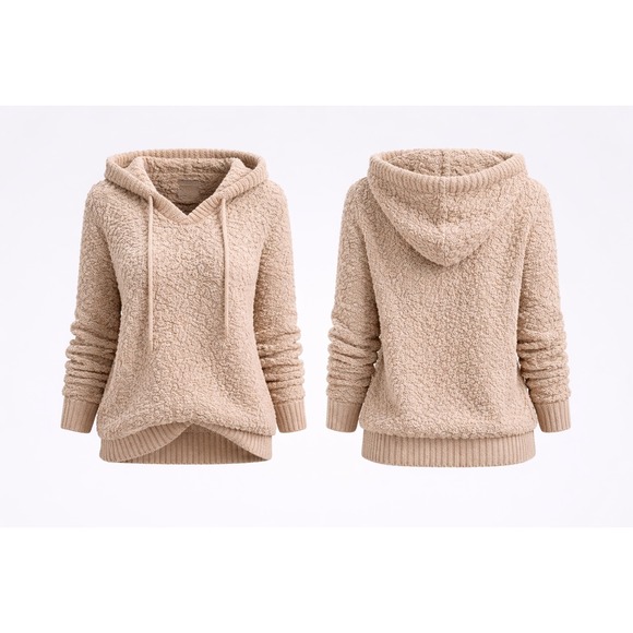 Knox Rose Tops - Knox Rose Women Tan Popcorn Knit Pullover Hoodie Sweater Beige Size M